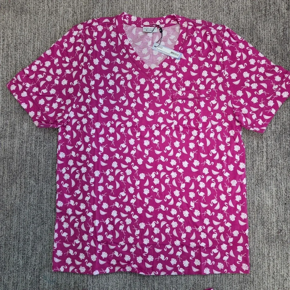 Cosabella Mens Pink Flamingo Seashell Print Pajama Set V-Neck Top Shorts NEW